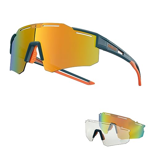 ALTALIST Sunglasses UV Protection for Women Men Cycling Sunglasses,Interchangeable,Green Frame Orange Lens