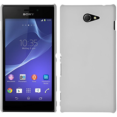 PhoneNatic Hülle kompatibel mit Sony Xperia M2 - Hülle weiß gummiert Hard-case + 2 Schutzfolien