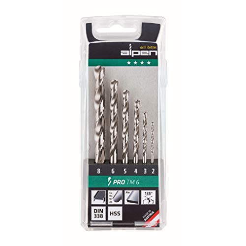 ALPEN Spiralbohrersatz HSS PRO Pro TM 6 (6-tlg. Ø 2-8 mm, Bohrer mit Kunststoffkassette, für legierten und unlegierten Stahl) 111806100