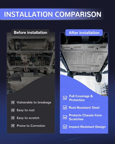 Image of Engine Splash Shield Guard for 2015-2024 F150 with Gasoline Engine | Heavy Duty Metal Skid Plate Under Cover, Anti-Sagging Oil Pan & Transmission Protection, with Hardware Replaces# ML3Z-7222-D