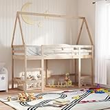 JHQHSM Hochbett mit Leiter und Dach 90x200 cm aus Massivholz Kiefer für Kinderzimmer, Sicherheitsgeländer und offene Seite, Stauraum Nutzung, Robustes Einzelbett