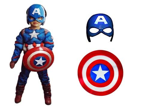 Modernaz Captain America Classic Muscle Costume With Plastic Mask + Shield (Americas Super Captain Dress For Kids) (8-9 Years) - Multicolor (B0BZHXLCJ1) Amazon Price History, Amazon Price Tracker