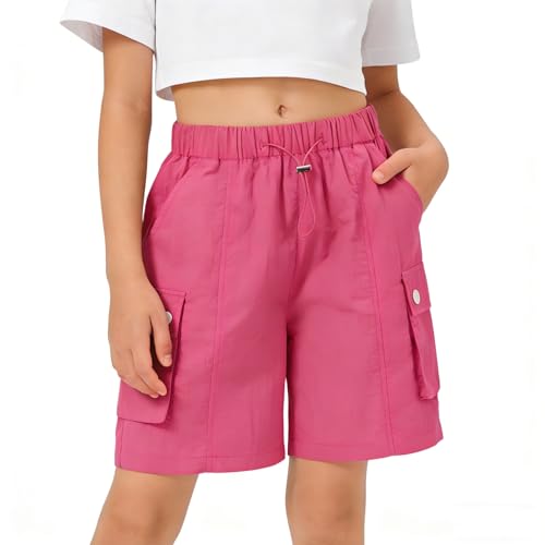 Image of Rolanko Girls Cargo Shorts Lightweight Parachute Short Pants with Pockets Summer Cargo Shorts for Kids Casual Hiking Sports