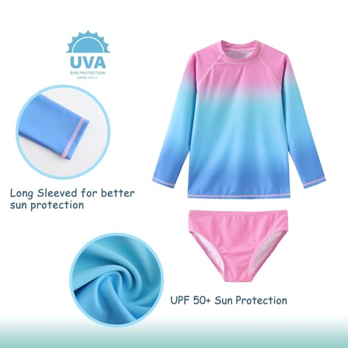 Image of Girls Long Sleeve Rash Guard Set Tie Dye Bathing Suits Two Piece Swimsuits for Kids Swim Shirts 3-16 Years