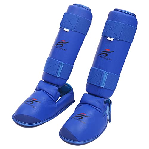 Milageto MMA Shin Guards, Leg,Thai caseing Thai Karate Boxing Protective Gear, Pads for Adults Training Equipment, Link Blue L