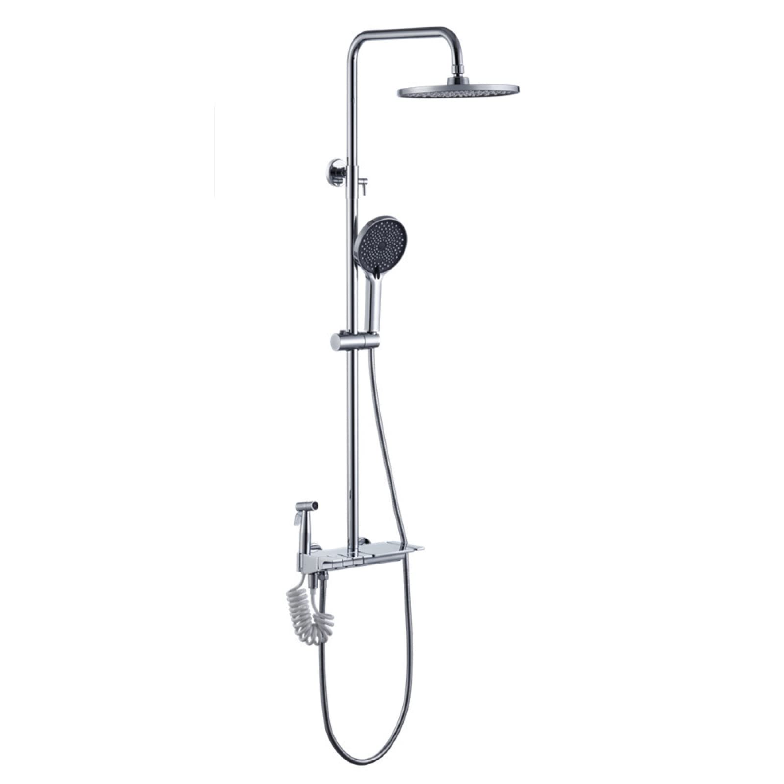 OZBMA Full Copper Gun Gray Piano Shower Set Home Bathroom Bath Booster Shower, Electroplated Four-Position