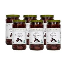 Jeffs Garden Organic Pitted Greek Kalamata Olives | Non-GMO, Gluten Free, Keto | 7 Ounce Drained Weight Pack of 6