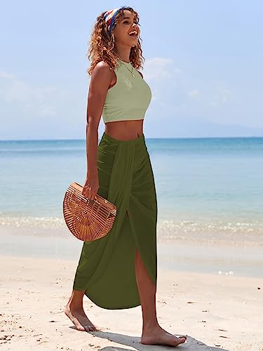 Image of ZAFUL Women's Casual Sleeveless Summer Two Piece Outfits Crop Top and Side Split Draped Ruched Maxi Skirt Set Solid Suiting