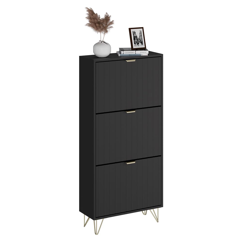 Vicco Szafka na buty "Helge", Czarny, 60 x 128.5 cm | 3 przedziały, pour le rangement et l’organisation des chaussures dans l’entrée