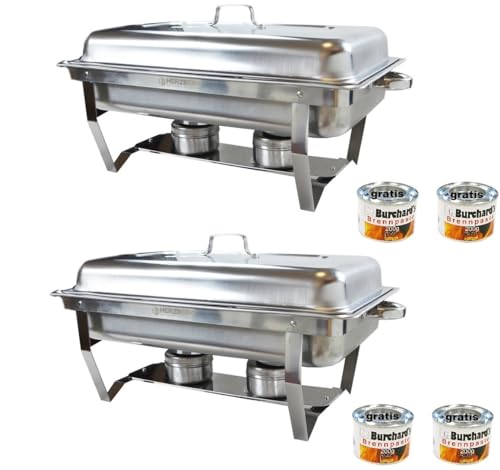 2 x Stainless Steel Chafing Dish Set with 4 x Fuel Paste 200 g, for Keeping Food Warmer, Rechaud, Chafing Dishes, for Catering, Buffet, Private Parties, Professional Use (2)