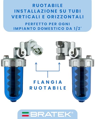 BRATEK Drehbarer Polyphosphatspender mit By-Pass, Anschluss Anlage 1/2 Zoll mit 1 Nachfüllpackung Polyphosphate in Pulverform – Dosierer für Hydraulik- und Sanitäranlagen, maximale Durchflussmenge 1,5