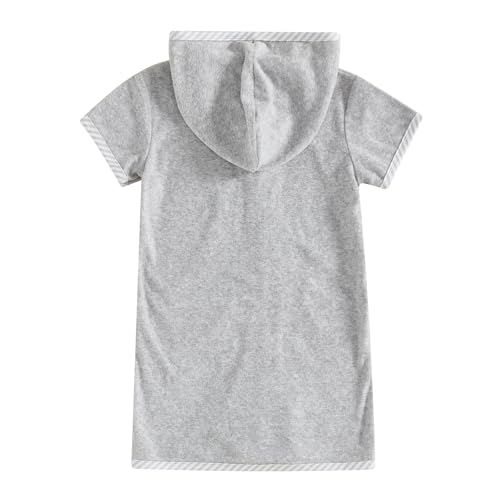 Image of Girls Boys Hooded Terry Coverups One Piece Swimsuits Summer Striped Trim Zip Up Short Sleeve Swim Cover Up Beachwear