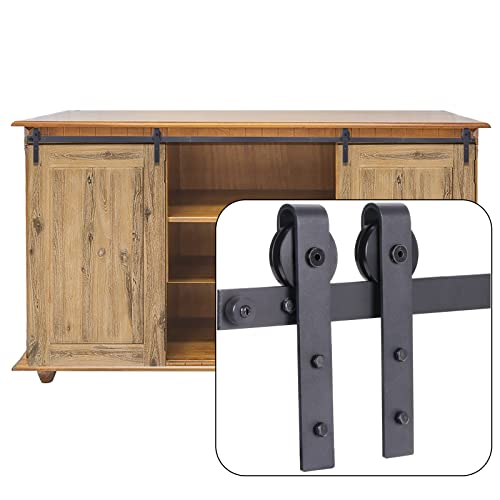 EGTink 183cm/6FT Quincaillerie Kit de Rail pour Porte Coulissante,Mini Rail Porte Coulissante pour Placard,Systeme Double Porte Coulissante Roulette pour...