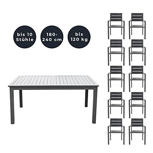Home Deluxe - Gartentisch ausziehbar - CASA - ca. 160 (240) x 100 x 74 cm - inkl. 10 Stühlen, Gestell und Tischplatte… – Bild 4