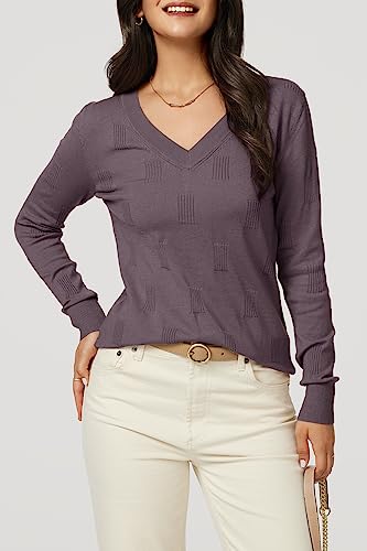 Arach&Cloz Women's Soft V Neck Long Sleeve Fall Casual Regular Fit Sweater Tops3