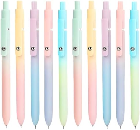 10 PCS Auroral Retractable Gel Ink Pens,Black Ink Pens,0.7mm Fine Point smooth writing,Pastel Gel Pens-Gradient Color Shell Best Pens for Journaling Note Taking Office School Supplies