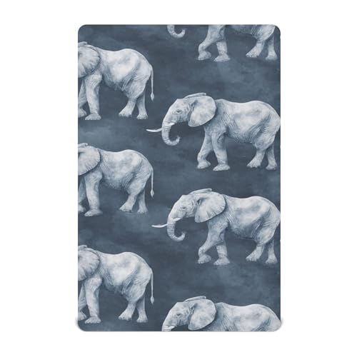 Image of Grey Vintage Elephant Crib Sheets Soft Breathable Fitted Baby Crib Sheets Mattress Cover for Girls Boys, 52 inch x 28 inch x 9 inch