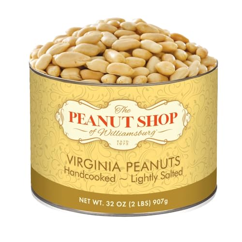 The Peanut Shop of Williamsburg Extra-Large Handcooked Lightly Salted Virginia Peanuts Williamsburg Peanuts Non-Gmo Kosher Gluten-Free No Preservatives - 32 Oz Tin