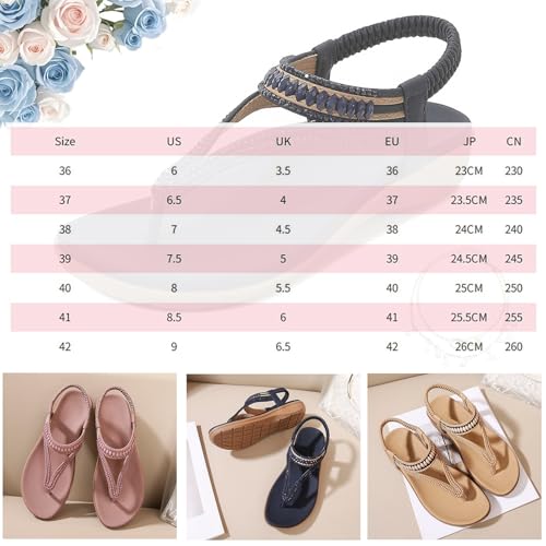 Women's T-Strap Flat Sandals With Sparkling Rhinestones, Summer Arch Support Sandals, Comfort Ankle Strap Elastic Flats for Beach Walking4