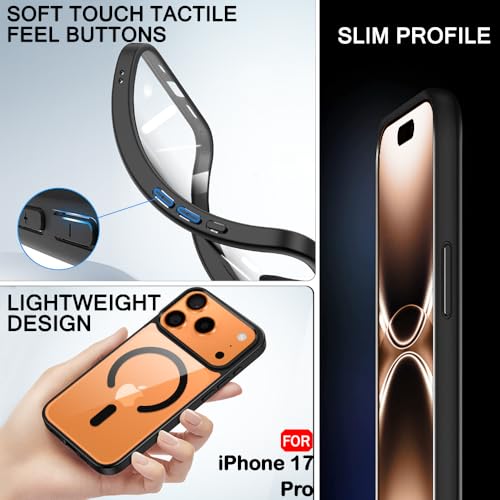 Image of TheGiftKart Ultra-HybridShockproof Back Cover Case for iPhone 17 Pro Compatible with MagSafe | Crystal Clear Hard Back Cover Case for iPhone 17 Pro (PC & TPU, Transparent Clear Back, Black Sides)