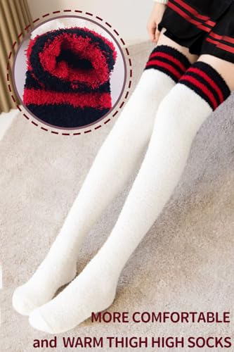 Image of CutiePlusU Womens Thigh High Fuzzy Socks Coral Fleece Over Knee High Sock - 1 Pair