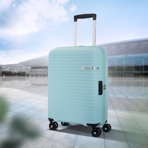 Image of American Tourister Liftoff+ | Small Size Cabin Trolley Bag (55 cm) for Travel | 360 8 Wheel Travel Luggage | Hard Case Polypropylene (PP) Suitcase | Mounted TSA Lock | Spa Blue