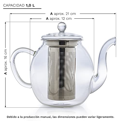 Creano Tetera con colador de vidrio, tetera de vidrio de 3 piezas con colador de acero inoxidable integrado y tapa de… - Imagen 3