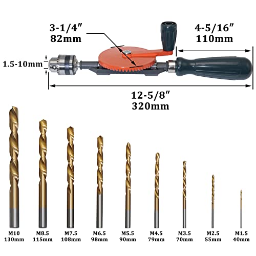 image for CheeMuii Powerful Speedy Hand Drill 3/8 Inch Manual Drill with 9 Pcs D