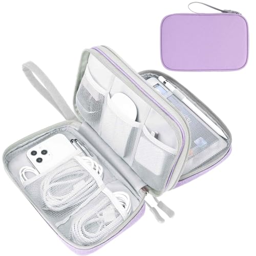Image of FYY Electronic Organizer, Large Travel Cable Organizer Bag Pouch Electronic Accessories Carry Case Portable Waterproof Double Layers All-in-One Storage Bag for Cable, Cord, Charger, Light Purple