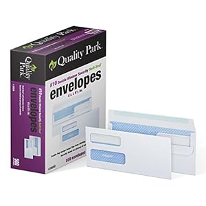 Quality Park #10 Double-Window Self-Seal Security Envelopes, For Business Statements, Invoices, 4-1/8″ x 9-1/2″, White, 24-lb, 500 Per Box (QUA24559) (24559)