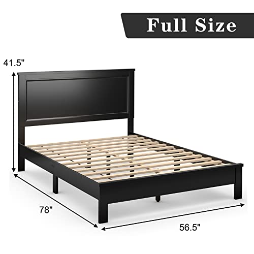 Komfott Wood Full Bed Frame With Headboard, Mid Century Platform Bed With Solid Wood Slats Support & Rubber Wood Legs, Slatted Bed Mattress Foundation, No Box Spring Needed, Easy Assembly #TOP1