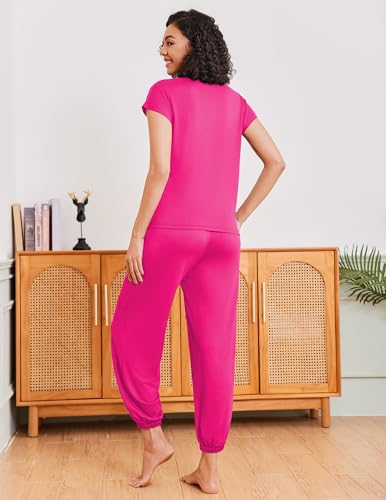 Image of Ekouaer Pajamas for women 2 Piece Lounge Set Cap Sleeve Sleepwear Joggers Pants Pjs with Pockets S-XXL