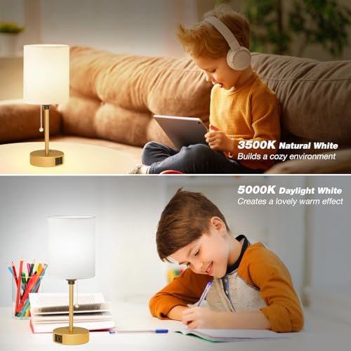Image of Small Bedside Lamp for Nightstand, Gold Desk Lamp for Dorm Room Bedroom