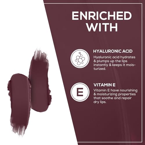 Image of RENEE Stunner Matte Lipstick - Merlot Mystery 4gm - Intense Color Pay Off, Full Coverage Long Lasting Weightless Velvety Formula With One Swipe Application - Enriched With Vitamin E & Hyaluronic Acid