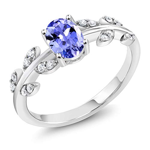 Gem Stone King 925 Sterling Silver Blue Tanzanite Women Olive Vine Branch Engagement Ring (0.96 Ct Oval Gemstone Birthstone, Available in size 5, 6, 7, 8, 9)