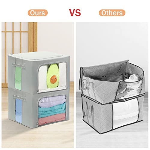 House Again 3Pcs Clothes Storage Bins, Stackable Storage Bins/Bags/Boxes, Closet Organizers And Storage, Shelf Storage Bins, Metal Frame, Clear Front And Durable Zipper, Bedding, Blankets, Grey(36L) #TOP4