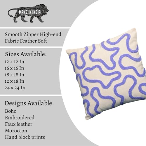 Image of 18X18 Inches Cotton Cushion Covers | Hand Crafted Embroidered Bohemian Cushion Cover for Bedroom | Decorative Boho Cushion Covers for Sofa and Living Room (Set of 1, 18 * 18)