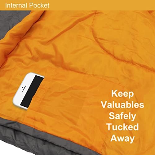 Milestone Camping, Grey, 26750 Envelope Sleeping Bag | 3 Season | Double Insulation | Full Length Dual Zip | Grey & Orange | Packs Down Tight | 210cm x 170cm