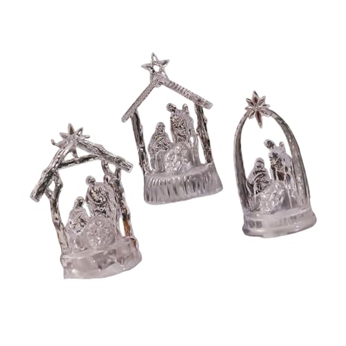 3 statuette per presepe, ornamento illuminato a LED, in acrilico, decorazione natalizia religiosa per mensola del caminetto, espositori, scena religiosa, ornamenti acrilici