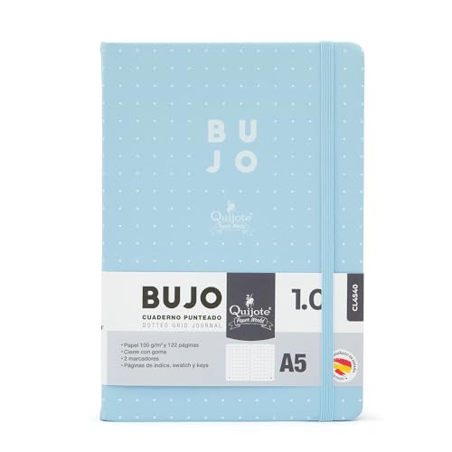 Quijote Paper World Bullet Journal A5 - Libreta de puntos, Cuaderno punteado, Tapa Dura Extrasuave, 62 Hojas, 100gr/m, para Planificación, Estudio, Lettering, Viajes o Diario - Azul