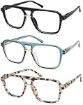 AMOMOMA 3 Pack Trendy Aviator Lecture Lunettes pour les femmes Hommes Élégant Square Blue Light Blocking Readers AM6164
