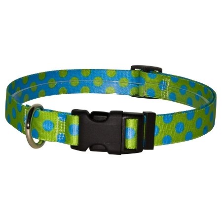 Yellow Dog Design Standard Easy-Snap Collar, Green/Blue Polka Dot, Medium 14" - 20" (1" Wide)