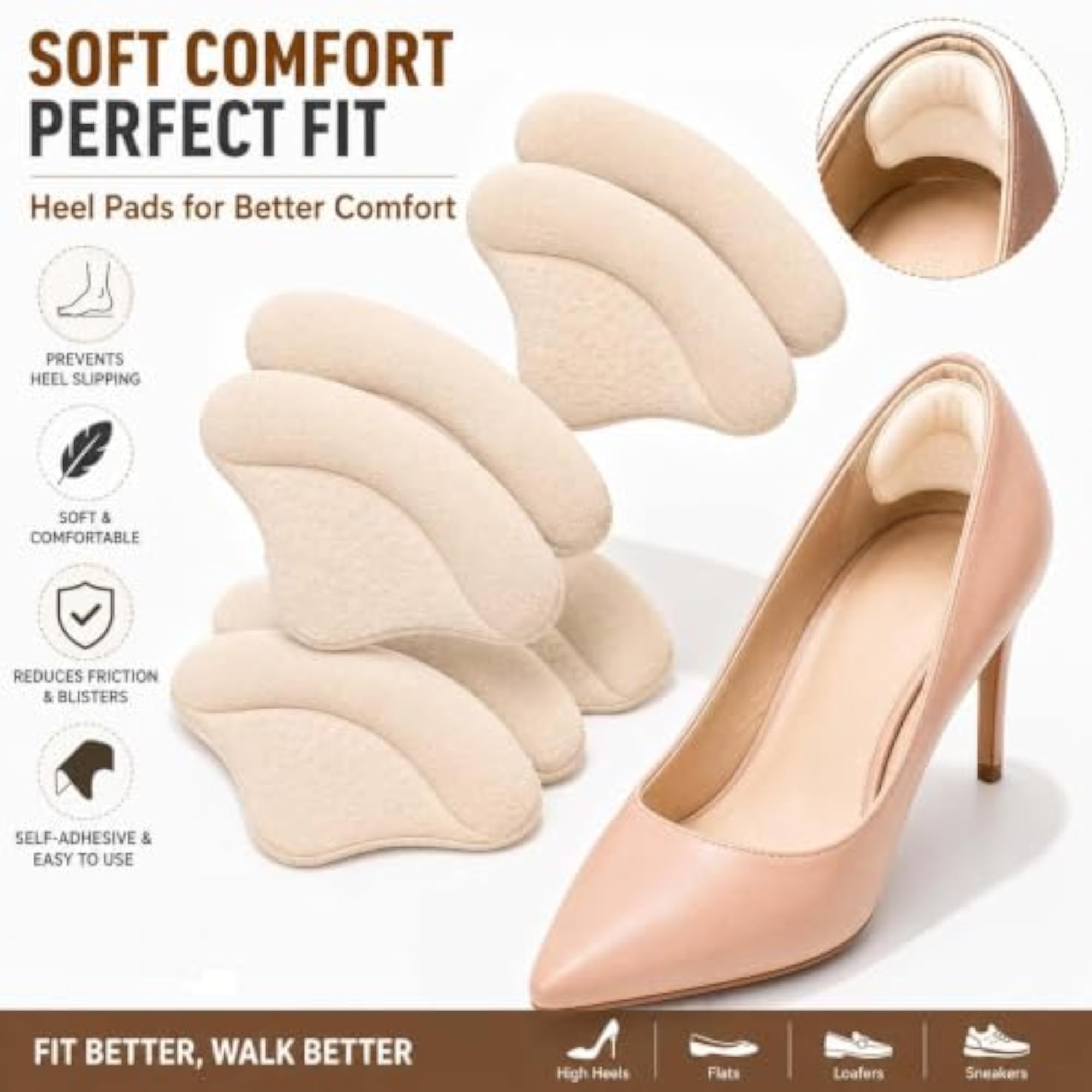 Heel Grips for Women, 3 Pairs Heel Cushion Pads