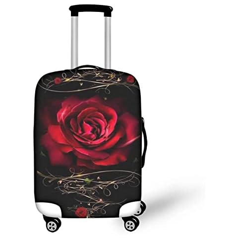 COEQINE Red Rose Print Women Girls Luggage Cover Washable Travel Suitcase Cover Dustproof Luggage Protector for 18-32 inch Cover