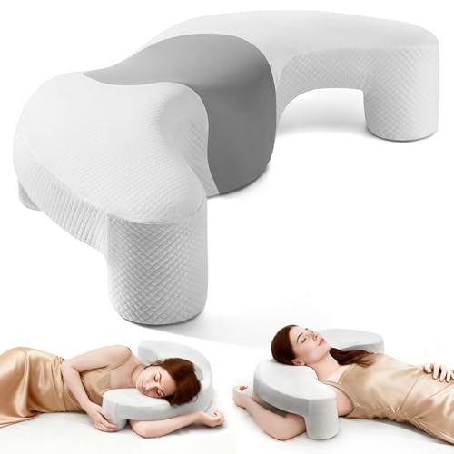 LiebKomfon Side Sleeper Pillow with Arm Channel for Shoulder, Neck & Rotator Cuff Pain Relief, Memory Foam Cervical Neck Pillow Also Comfortable for Back Sleepers