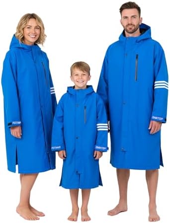 Owntop Wasserdichter Wickelmantel für Erwachsene Kinder - Winddicht Übergroßer Kapuzenjacke mit Sherpa-Fleece-Futter | Reflexstreifen | Changing Robe Wärmemantel für Schwimmen Stra