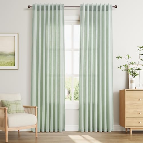 Image of Joywell Linen Curtains 96 Inches Long for Living Room Aqua Green