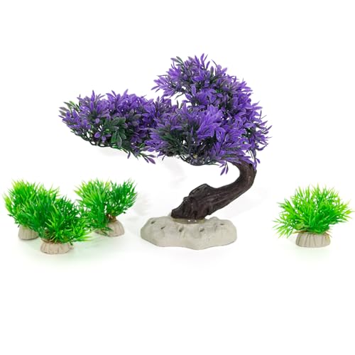 Image of Fish Tank Decorations 5.5 Inch Artificial Plastic Plants Bonsai Tree Purple
