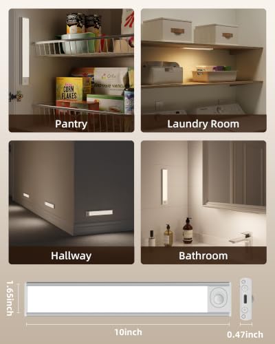 Image of 10inch Under Cabinet Lighting, 6-Pack Rechargeable Motion Sensor Light Indoor, Magnetic Closet Lights, Dimmable & 3 Color Temps, Wireless Under Counter Lights for Kitchen, Stairs