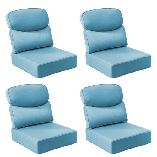 Image of Outdoor Cushion Set for Patio Furniture, UV Resistant, Water Resistant - 6 Inch Thick Dual Layer Back Support Cushions- 24x24 Inch Patio Seat Covers for Chair /Sofa /Couch | Light Blue | 4-Pack |
